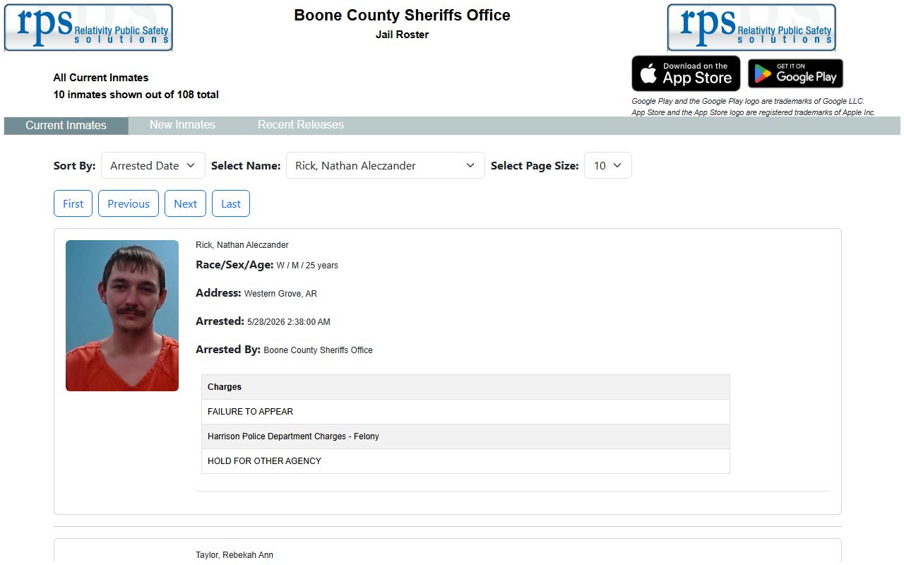 Boone County Jail and Detention Center inmate roster search interface